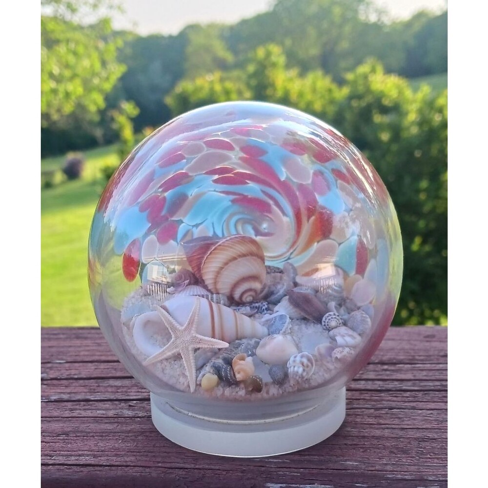 Glass Eye Studio Sea Globe Hand Blown Art Glass Paperweight Sand Seashells Beach